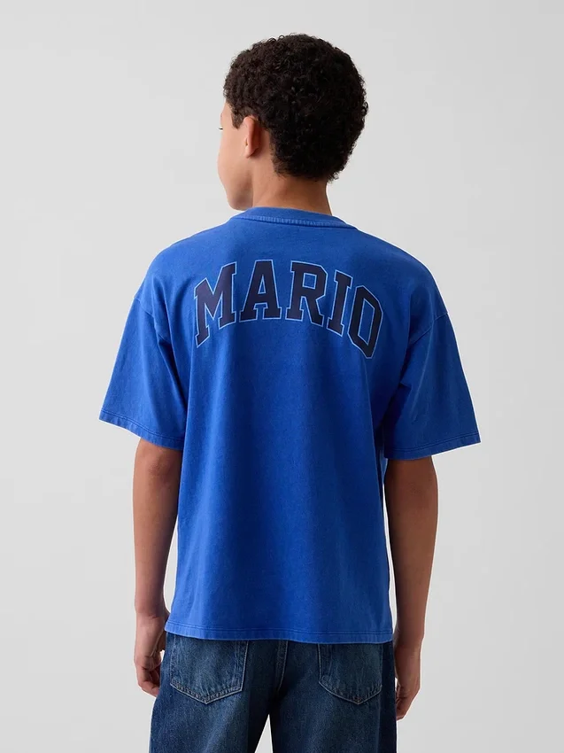 Dziecięcy T-shirt z nadrukiem Super Mario o luźnym kroju