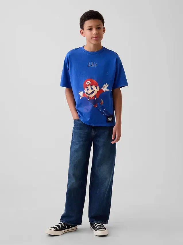 Dziecięcy T-shirt z nadrukiem Super Mario o luźnym kroju