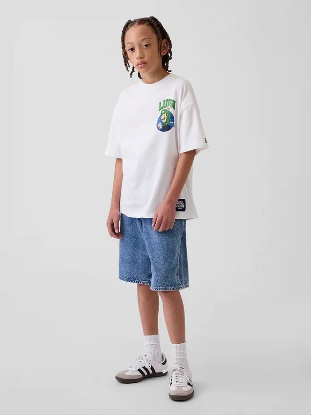 Dziecięcy T-shirt z nadrukiem Super Mario o luźnym kroju