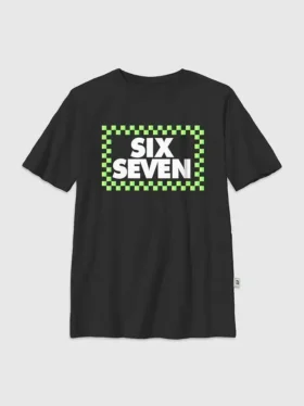 Dziecięcy T-shirt z nadrukiem w kratkę „Six Seven”