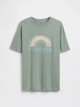 Dziecięcy T-shirt z nadrukiem w stylu oversize o kroju tuniki