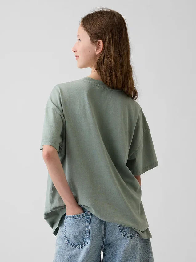 Dziecięcy T-shirt z nadrukiem w stylu oversize o kroju tuniki