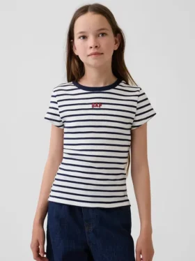 Dziecięcy T-shirt z prążkowanego materiału z haftem