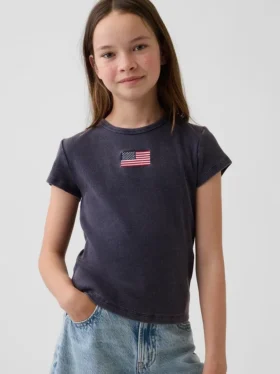 Dziecięcy T-shirt z prążkowanego materiału z haftem