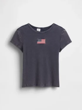 Dziecięcy T-shirt z prążkowanego materiału z haftem