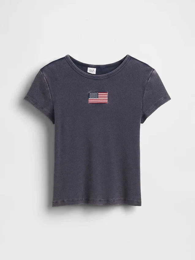 Dziecięcy T-shirt z prążkowanego materiału z haftem