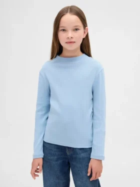 Dziecięcy T-shirt z prążkowanym dekoltem typu mockneck