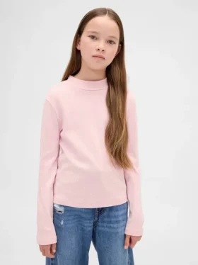 Dziecięcy T-shirt z prążkowanym dekoltem typu mockneck