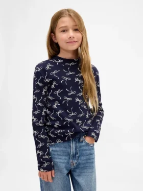 Dziecięcy T-shirt z prążkowanym dekoltem typu mockneck