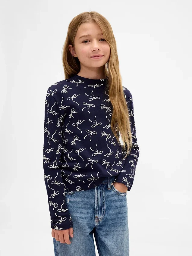 Dziecięcy T-shirt z prążkowanym dekoltem typu mockneck