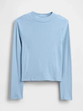 Dziecięcy T-shirt z prążkowanym dekoltem typu mockneck