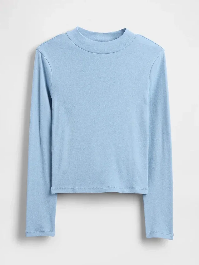 Dziecięcy T-shirt z prążkowanym dekoltem typu mockneck