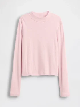 Dziecięcy T-shirt z prążkowanym dekoltem typu mockneck