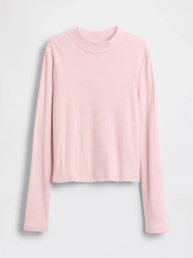 Dziecięcy T-shirt z prążkowanym dekoltem typu mockneck