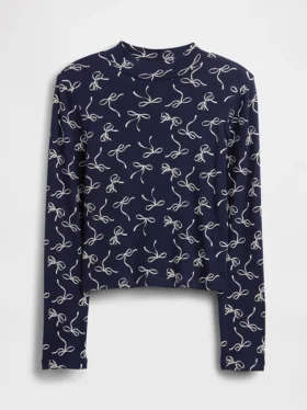 Dziecięcy T-shirt z prążkowanym dekoltem typu mockneck