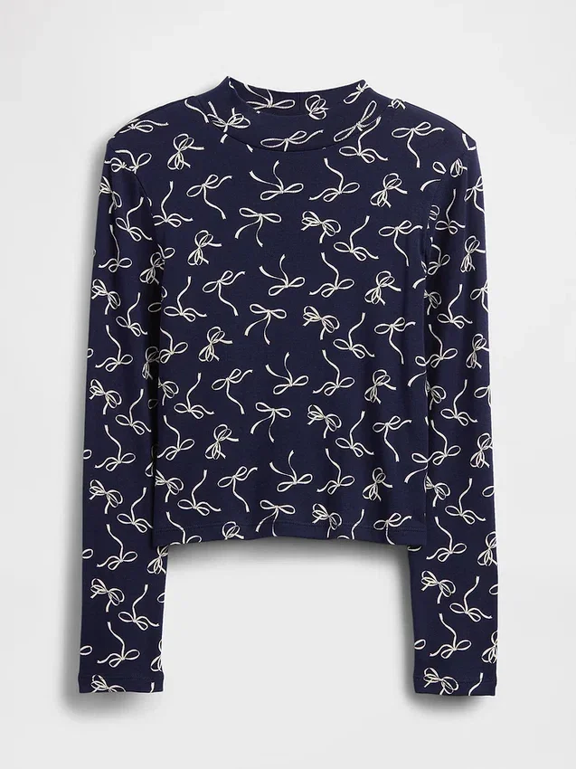 Dziecięcy T-shirt z prążkowanym dekoltem typu mockneck