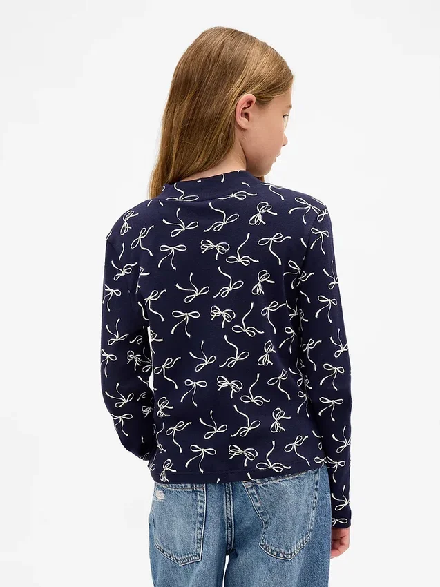 Dziecięcy T-shirt z prążkowanym dekoltem typu mockneck