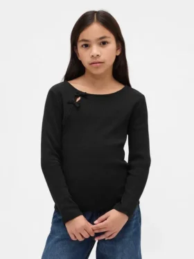 Dziecięcy T-shirt z prążkowanym wykończeniem i kokardką