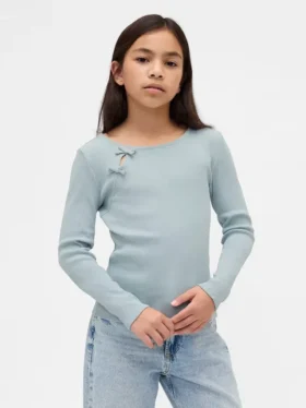 Dziecięcy T-shirt z prążkowanym wykończeniem i kokardką