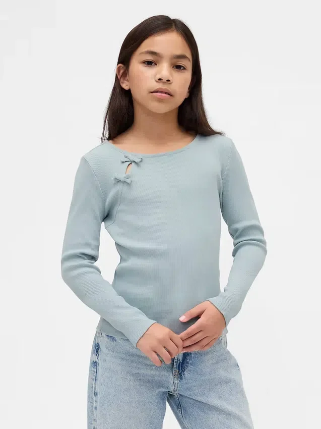 Dziecięcy T-shirt z prążkowanym wykończeniem i kokardką