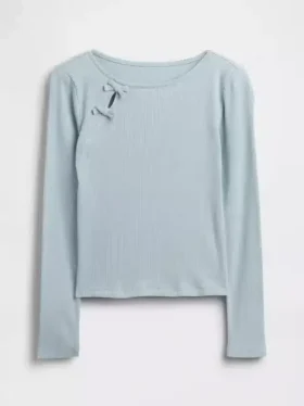 Dziecięcy T-shirt z prążkowanym wykończeniem i kokardką