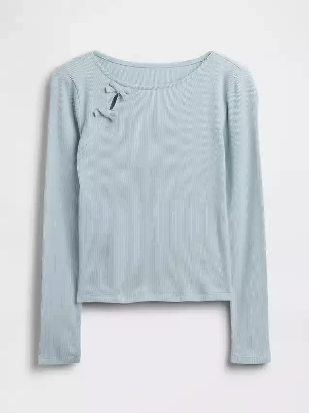 Dziecięcy T-shirt z prążkowanym wykończeniem i kokardką