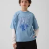 Dziecięcy T-shirt z siateczki z nadrukiem w stylu oversize