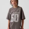 Dziecięcy T-shirt z siateczki z nadrukiem w stylu oversize