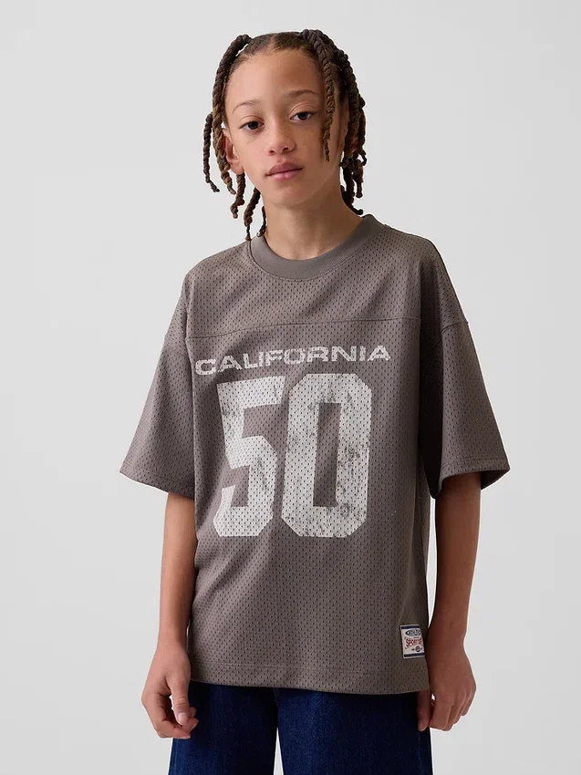 Dziecięcy T-shirt z siateczki z nadrukiem w stylu oversize