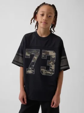 Dziecięcy T-shirt z siateczki z nadrukiem w stylu oversize