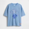 Dziecięcy T-shirt z siateczki z nadrukiem w stylu oversize