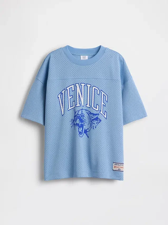 Dziecięcy T-shirt z siateczki z nadrukiem w stylu oversize