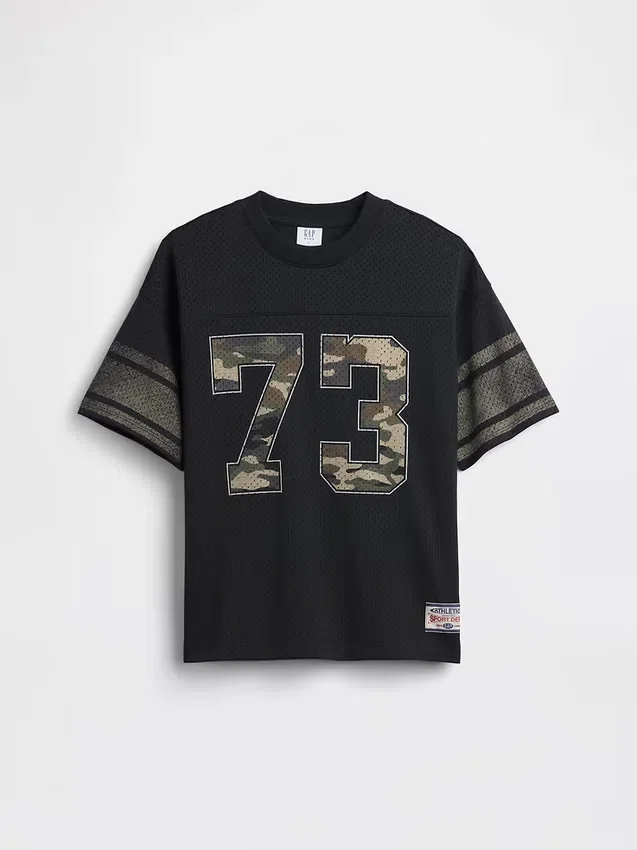 Dziecięcy T-shirt z siateczki z nadrukiem w stylu oversize