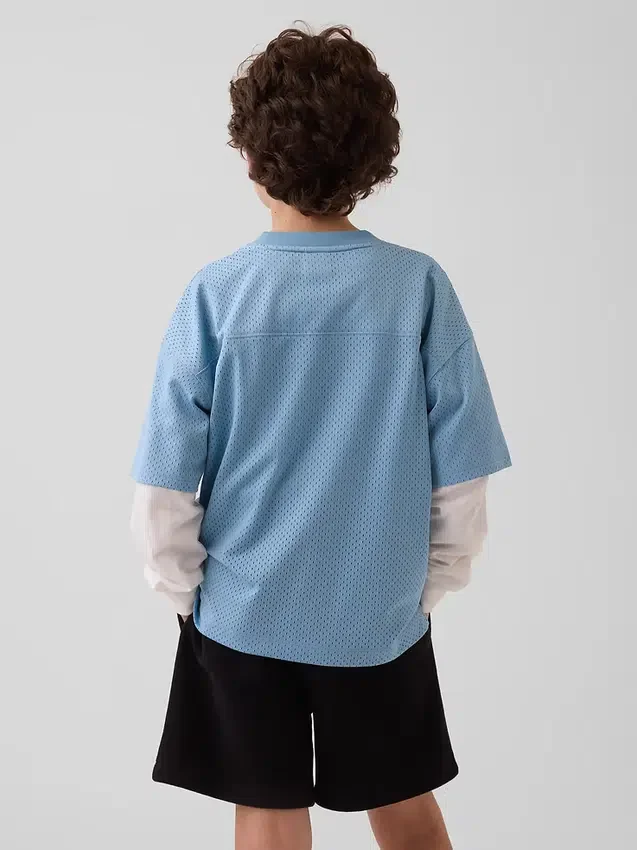 Dziecięcy T-shirt z siateczki z nadrukiem w stylu oversize