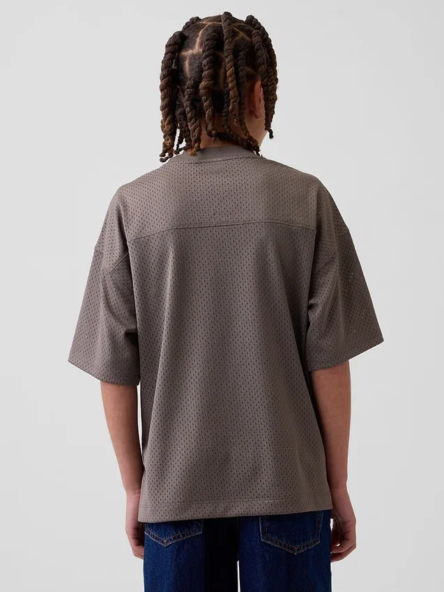 Dziecięcy T-shirt z siateczki z nadrukiem w stylu oversize