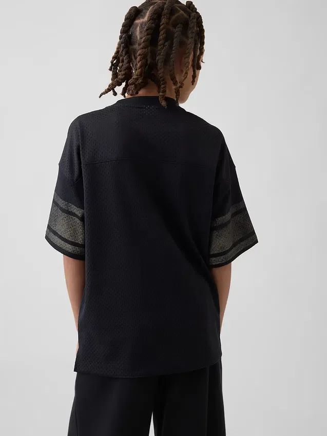 Dziecięcy T-shirt z siateczki z nadrukiem w stylu oversize