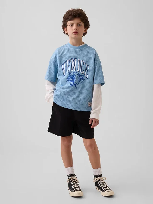 Dziecięcy T-shirt z siateczki z nadrukiem w stylu oversize