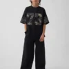 Dziecięcy T-shirt z siateczki z nadrukiem w stylu oversize