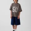 Dziecięcy T-shirt z siateczki z nadrukiem w stylu oversize