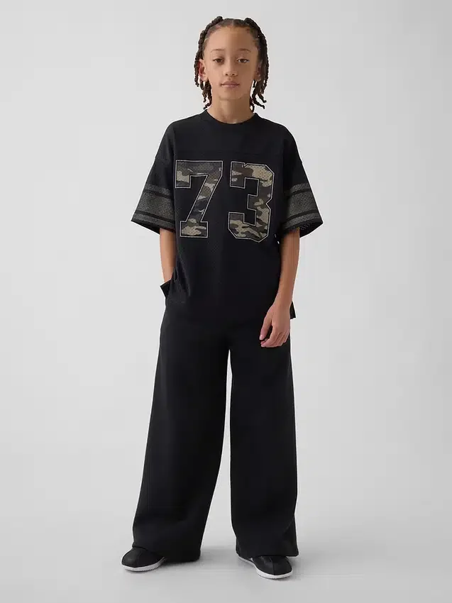 Dziecięcy T-shirt z siateczki z nadrukiem w stylu oversize