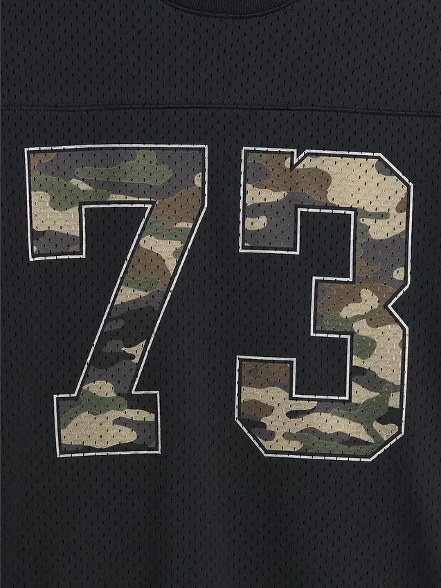 Dziecięcy T-shirt z siateczki z nadrukiem w stylu oversize