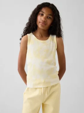 Dziecięcy top bez rękawów z prążkowanego materiału w stylu tie-dye