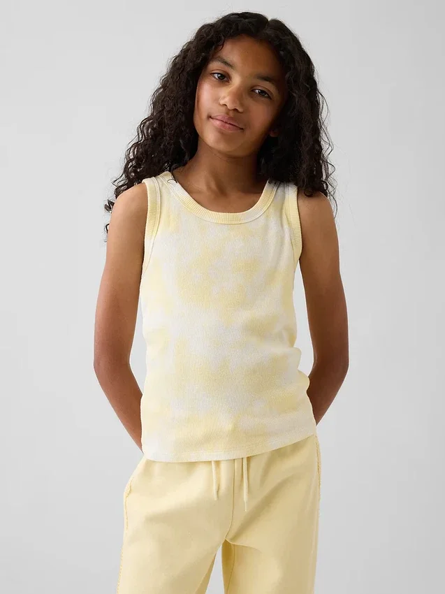 Dziecięcy top bez rękawów z prążkowanego materiału w stylu tie-dye