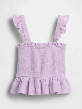 Dziecięcy top z gazy bawełnianej z marszczonym peplum