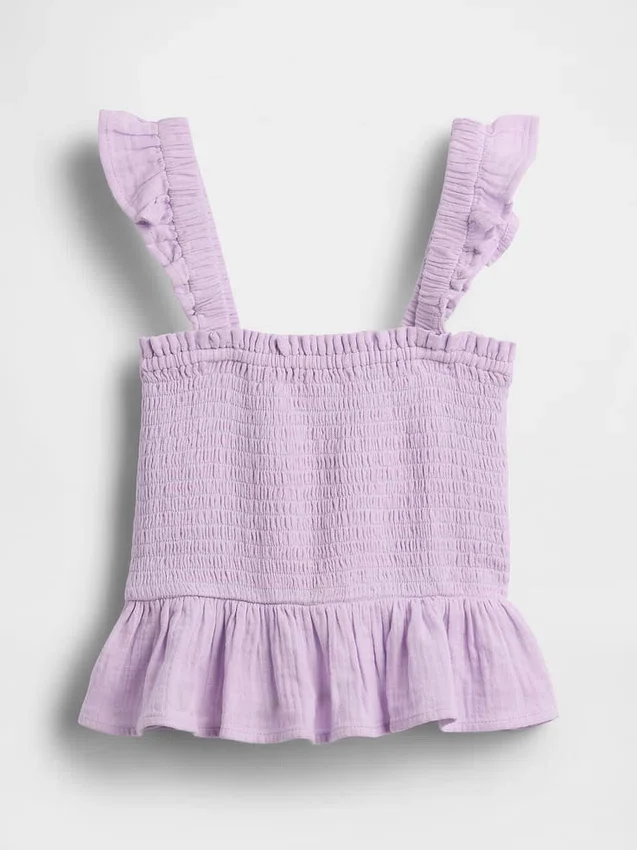 Dziecięcy top z gazy bawełnianej z marszczonym peplum