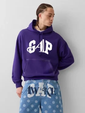 Gap × Awake Ny – bluza z kapturem z grubej dzianiny polarowej z nadrukowanym logo w stylu oversize