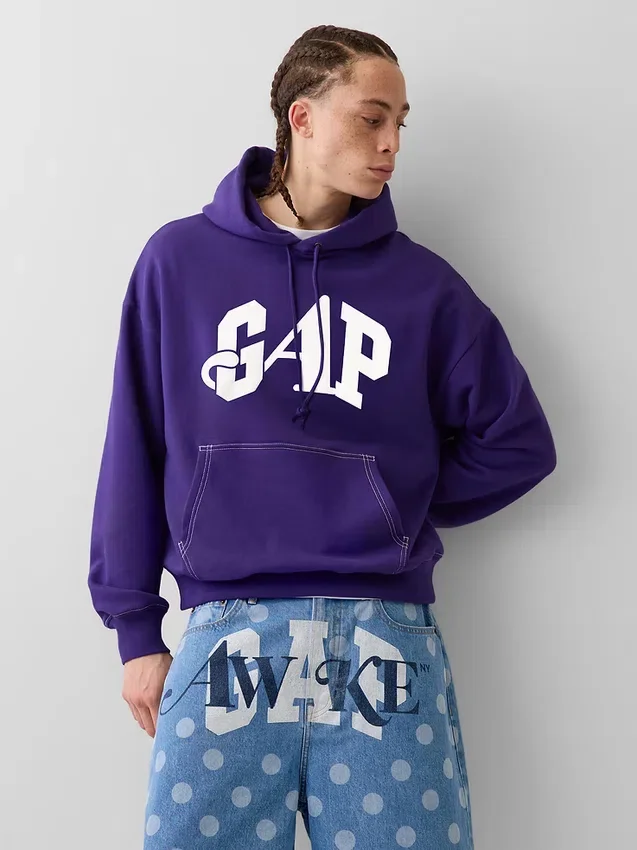 Gap × Awake Ny – bluza z kapturem z grubej dzianiny polarowej z nadrukowanym logo w stylu oversize