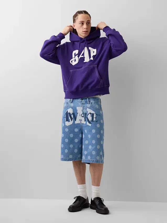 Gap × Awake Ny – bluza z kapturem z grubej dzianiny polarowej z nadrukowanym logo w stylu oversize