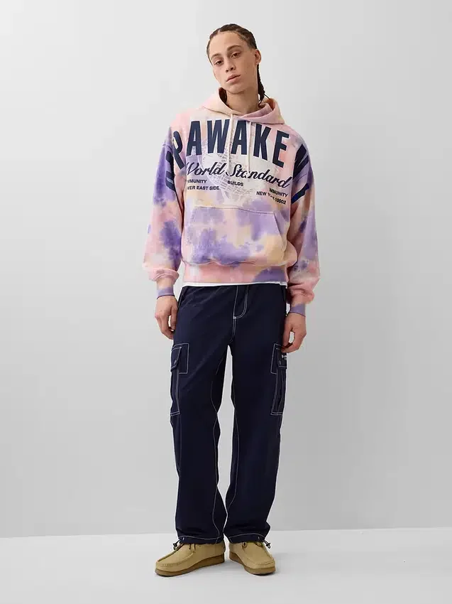 Gap × Awake Ny – bluza z kapturem z grubej dzianiny polarowej z nadrukowanym logo w stylu oversize