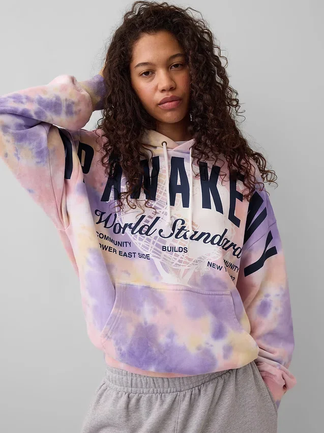 Gap × Awake Ny – bluza z kapturem z grubej dzianiny polarowej z nadrukowanym logo w stylu oversize